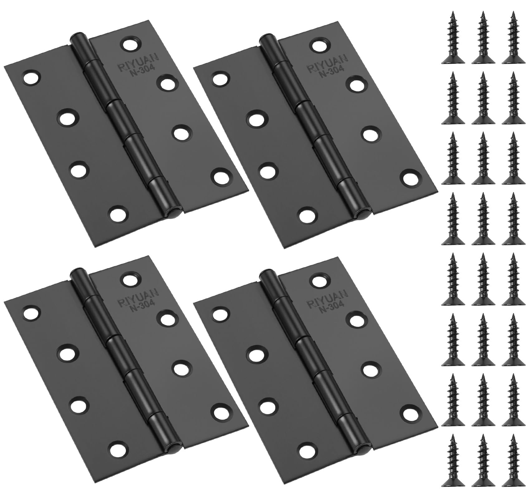 Anstore Edelstahl Türscharniere Schwarz 100x70mm 4 Stück | 100x70x1mm, 8-Loch, inkl. 48 Schrauben. Rostfrei & stabil. Ideal für Holztüren, Gartentore & Schränke (Innen/Außen).