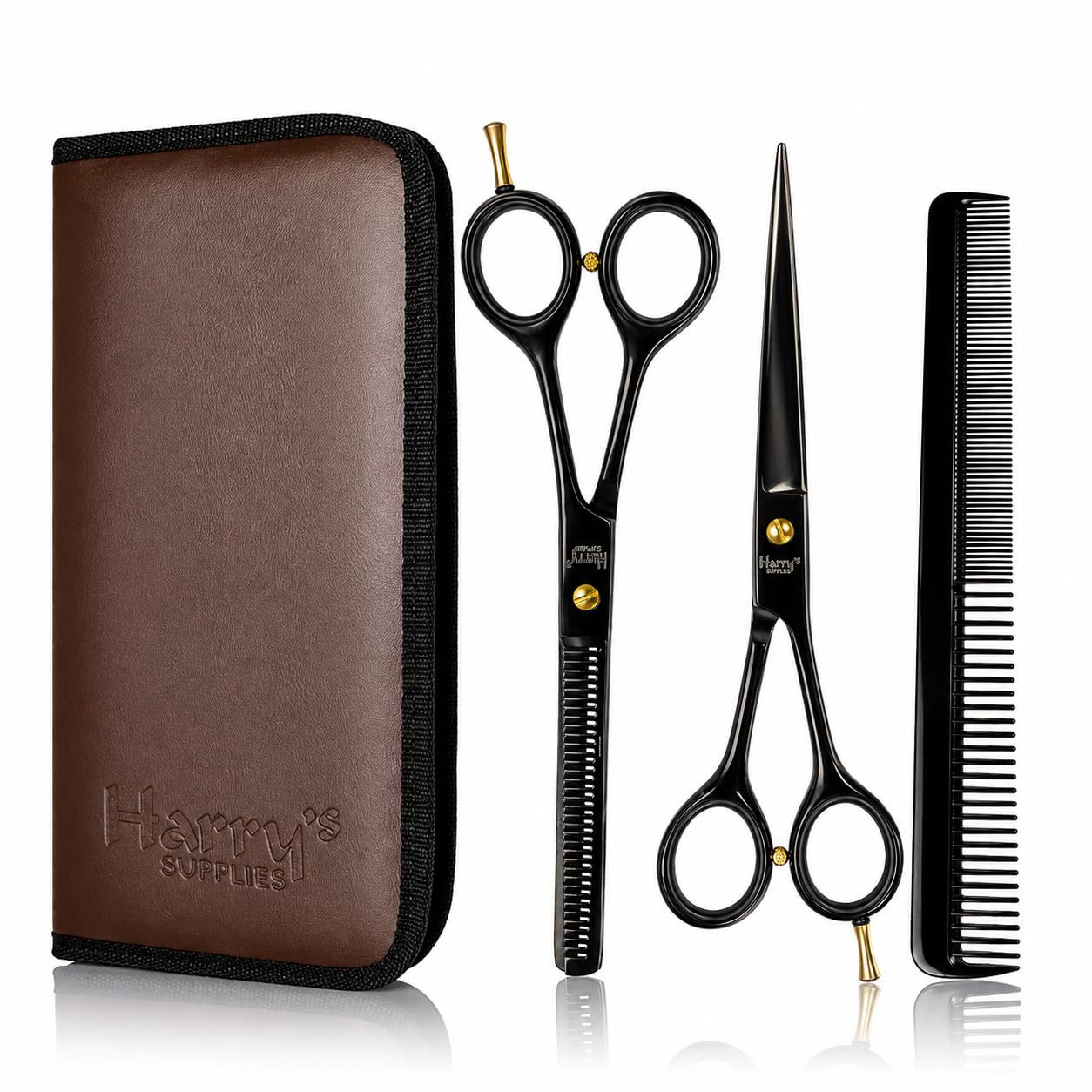 Hair Cutting Scissors & Hair Scissors Razor Edge Kit – Harry’s Supplies 7” 420C Professional Barber Shears with Thinning Shears, Comb & Cloth – Premium Stainless Steel Hairdressing Kit