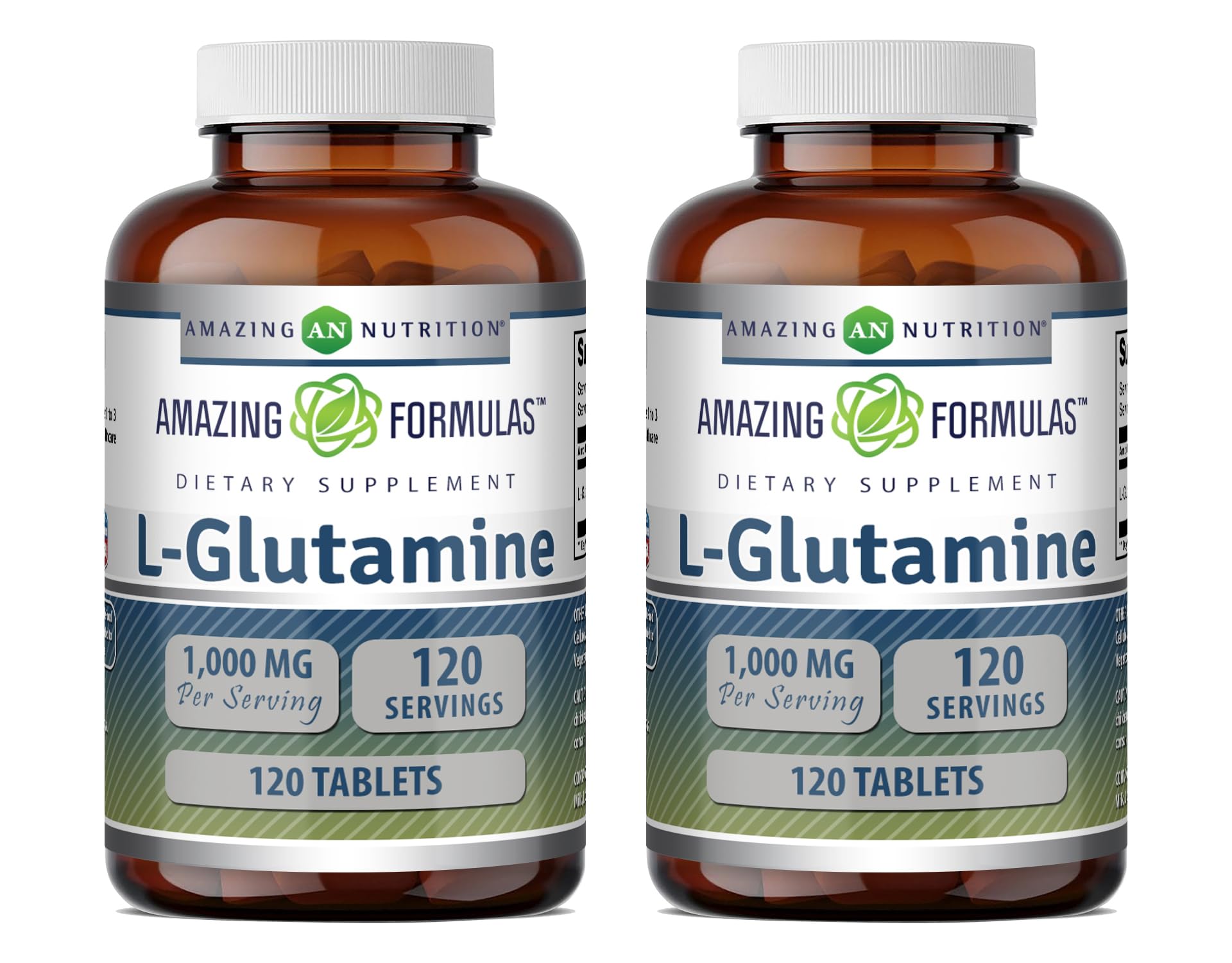 Amazing Formulas L Glutamine 1000 mg Tablets | Amino Acid Supplement for Men & Women | Non-GMO | Gluten Free (2 Pack, 120, Count)