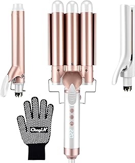 CkeyiN 3 in 1 Curling Wand Set, Ceramic Hair Curler with 3 Barrel Hair Waver and Hair Straightener, LCD 140-220°C Adjustable Temp, Professional Hair Styling Tools for Versatile Looks