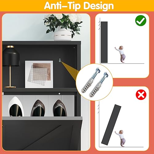 Miniatura 5 de Zapatero con 2 cajones abatibles, organizador de zapatos de granja, gabinete estrecho para zapatos, armario de almacenamiento independiente con