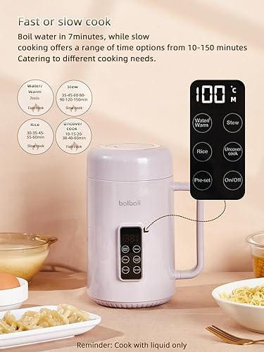 Miniatura 3 de balbali Olla eléctrica portátil para cocinar dormitorio  Hervidor eléctrico de viaje antiadherente de 28 onzas, mini olla caliente con control de