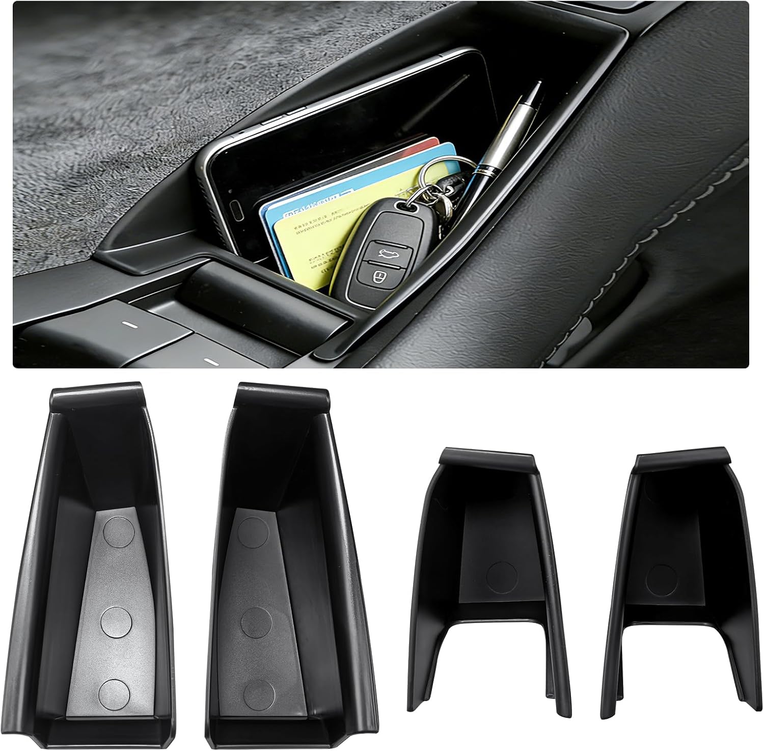 for Tesla Side Door Handle Storage Box Model Y Refreshed Juniper Accessories 2025 2026 Interior Slot Pockets Tray Organizer Car Door Handle Holder ABS Model Y Armrest Phone Container 4PCS