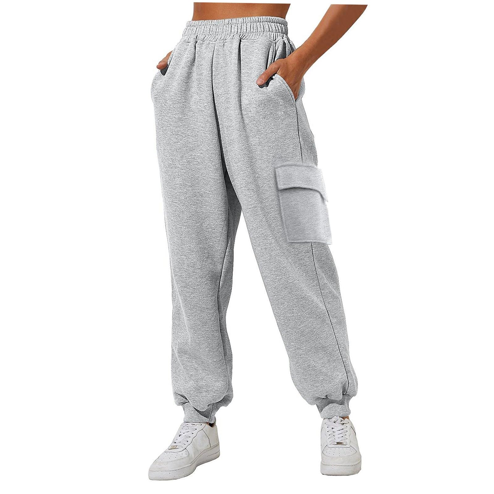 GenericSweatpants Women Trendy Cuffed Leg Elastic High Waisted Pants with Pockets 2024 Comfy Loose Fit Joggers Sweatpant