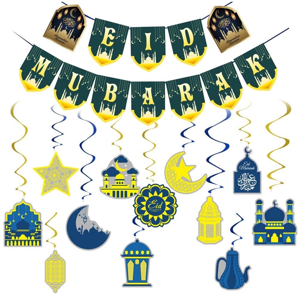 Eid Mubarak baner i wiszące strumienie wir sufit girlanda ramadan chorągiewki dekoracje do domu islamskie muzułmańskie artykuły imprezowe