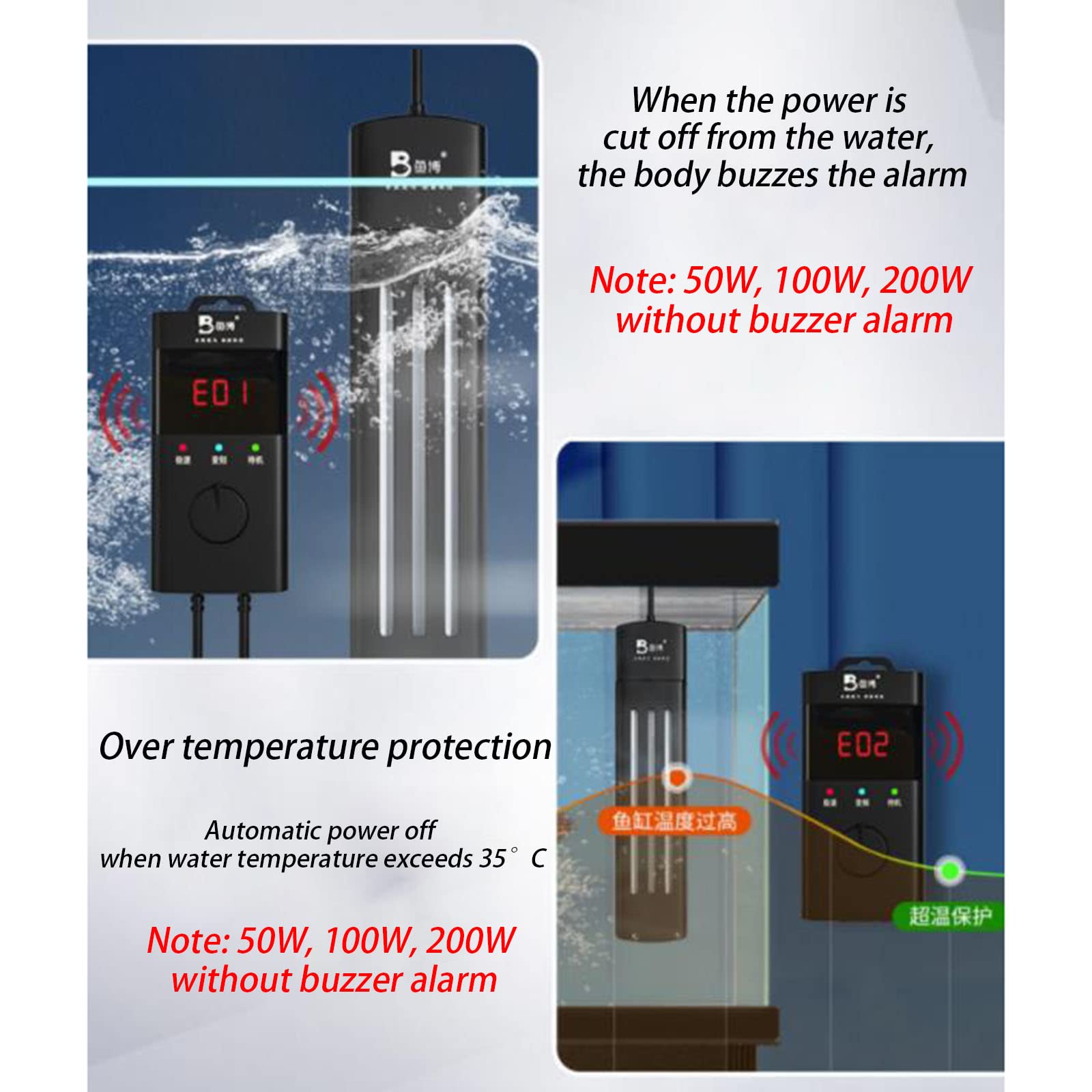 Calentador de Acuario Calentador de Acuario, Calentador Sumergible para Tanque de Peces con Pantalla LED de Temperatura y Controlador de Temperatura Externo