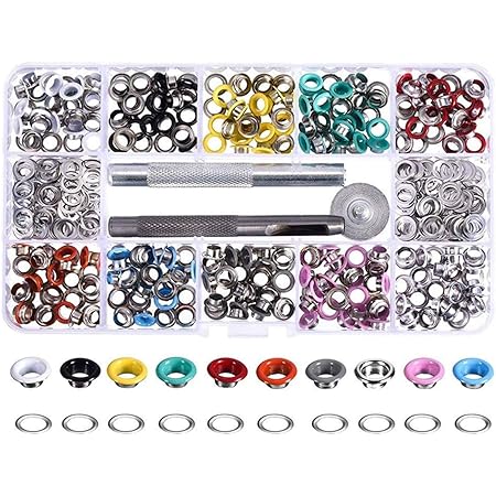 Amazon Co Jp 両面ハトメの玉 大容量 10色 ランダム 400セット カラフル 鳩目 真鍮 穴径5mm リベット カバン 靴 ベルト 飾り用 手芸用品diy ハンドメイド材料 収納ケース付き ホビー