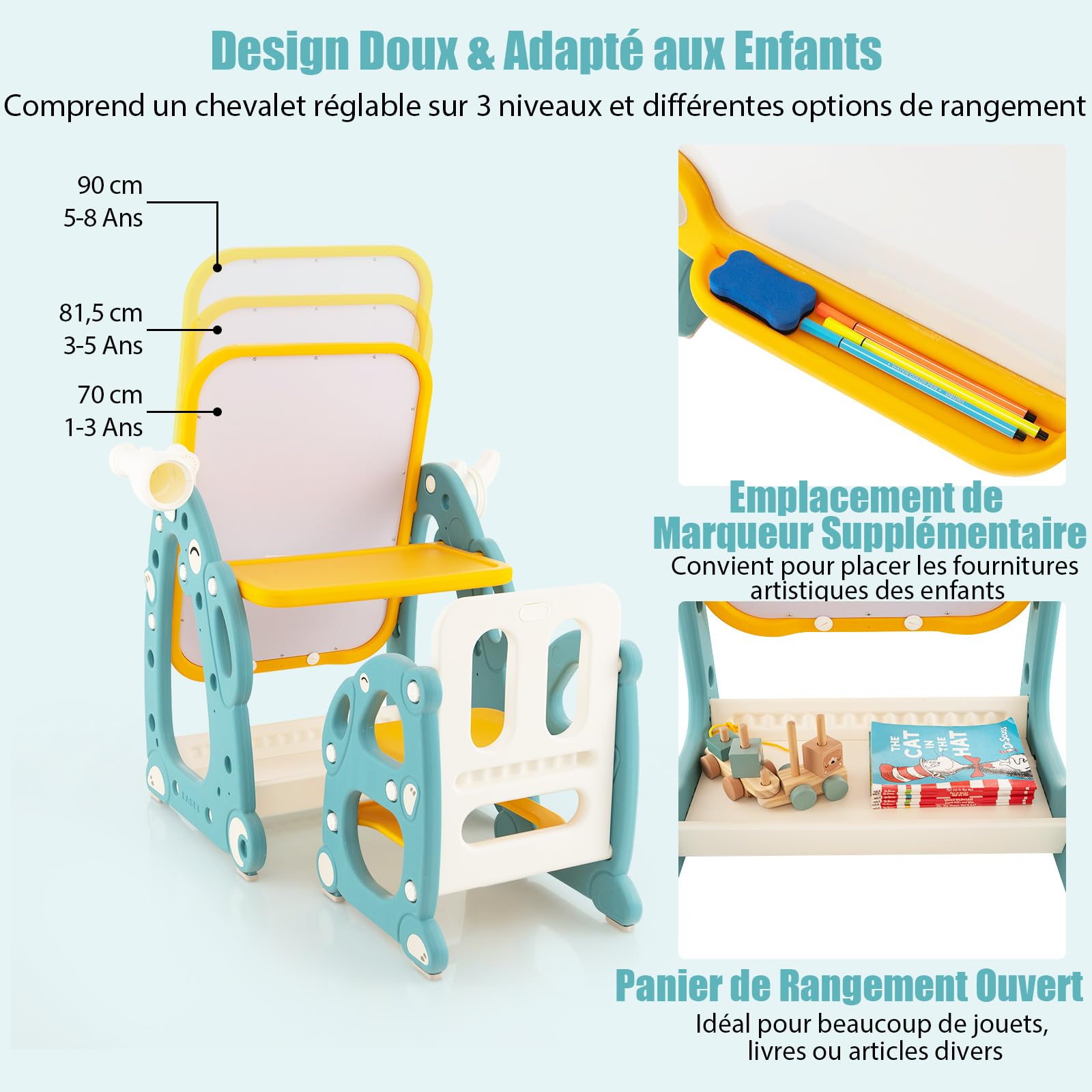 DREAMADE Tableau Enfant avec Tabouret, 4 en 1 Chevalet Debout Réglable en Hauteur avec Roulettes, Rouleau de Papier, Tableaus Noir & Tableau Blanc Magnétique DREAMADE Tableau Enfant avec Tabouret, 4 en 1 Chevalet Debout Réglable en Hauteur avec Roulettes, Rouleau de Papier, Tableaus Noir & Tableau Blanc Magnétique