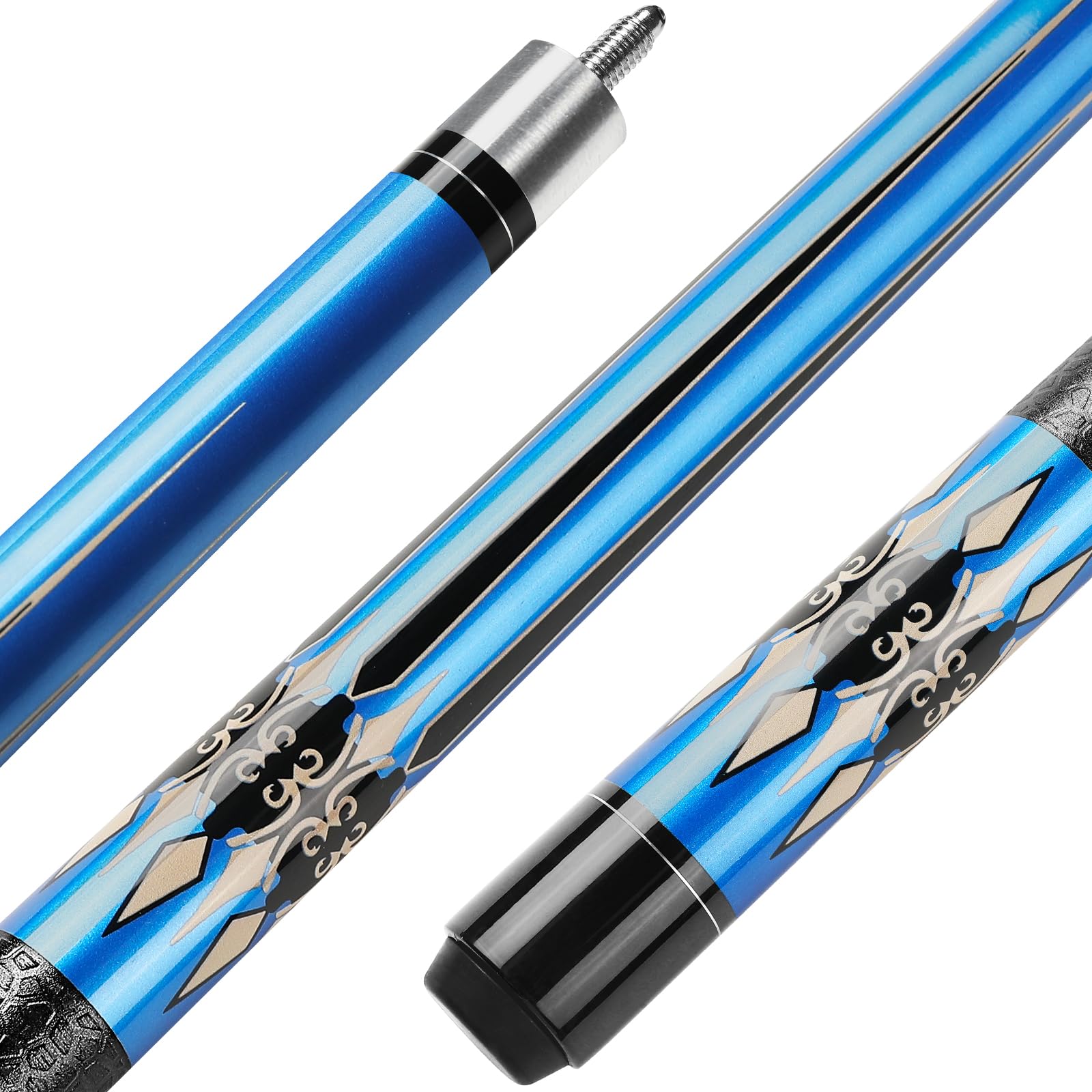 Winucue Pool Cues Stick, 58" 20oz Billiard Cues Canadian Maple Wood Leather Pattern Grip, 13mm Tip Professional Pool Sticks for Adults, Pool Stick for Bar House Pool Table Sports 8/9 Ball (Blue)