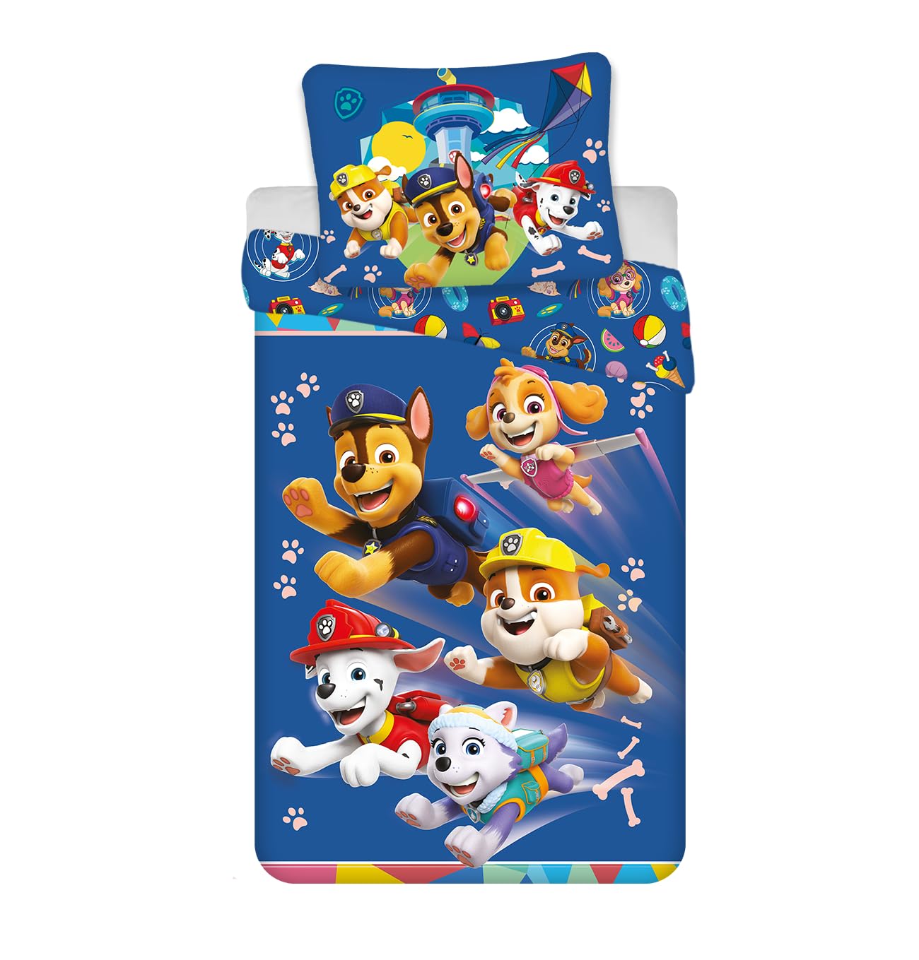 Kinderbeddengoed Set Chase Marshall Skye Omkeerbaar Paw Patrol Beddengoedset – Kussensloop 65x65 Cm – Officiële Merchandise, Omkeerbaar Dekbedovertrek 140x200 Cm