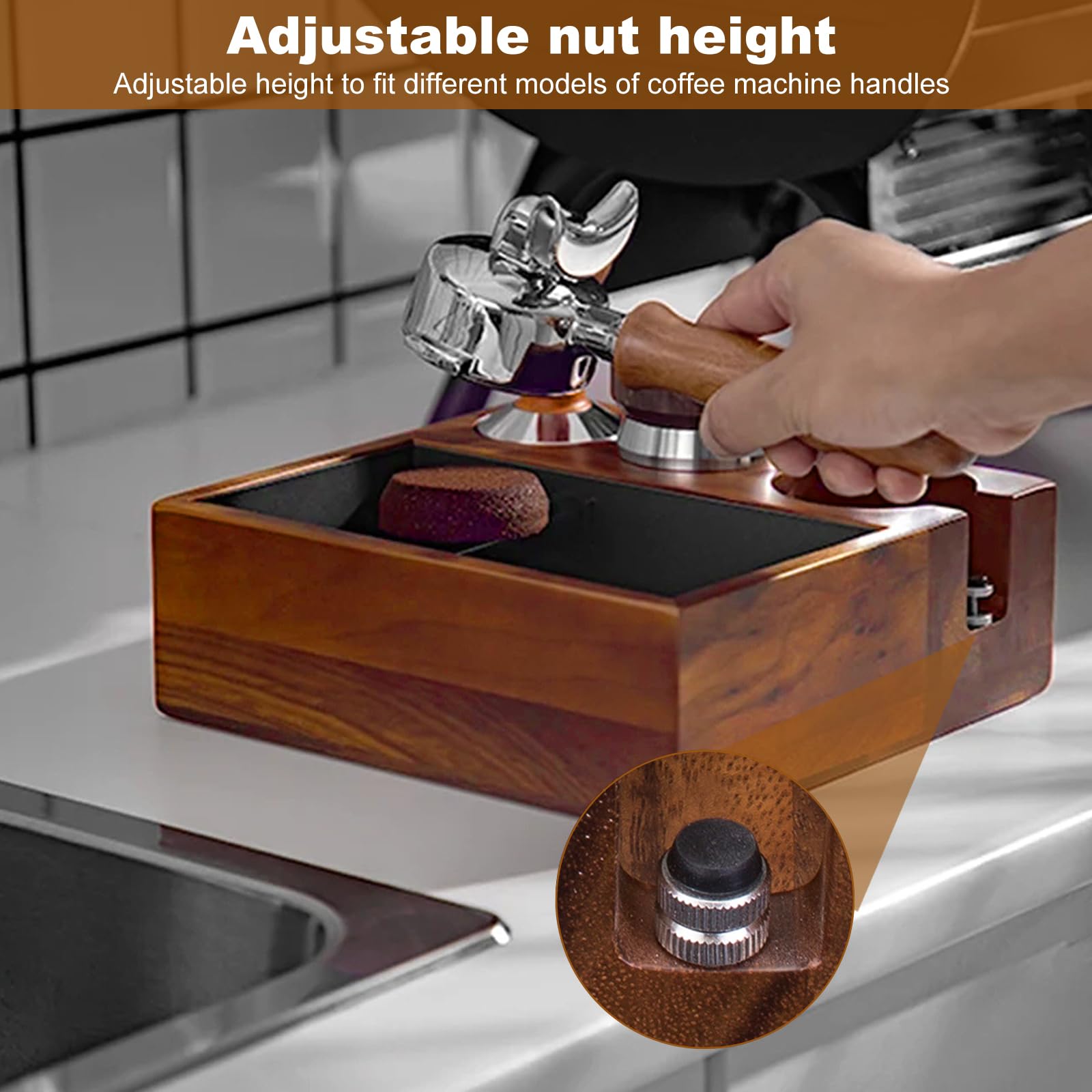 Stacja tampera, stacja do espresso i pudełko na ubijki, tamper espresso, tamper do kawy, organizer na akcesoria do kawy, z rozdzielaczem sitka, akcesoria do krążka (58 mm)