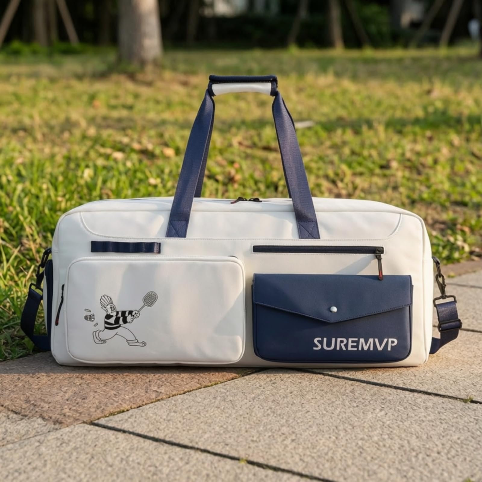 Borsa Porta Racchette Capiente Borsa da Tennis con Scomparto Termico Imbottito Borsone con Scomparto Scarpe per Allenamento, Palestra, Array, D-05 Grigio Borsa Per Racchette