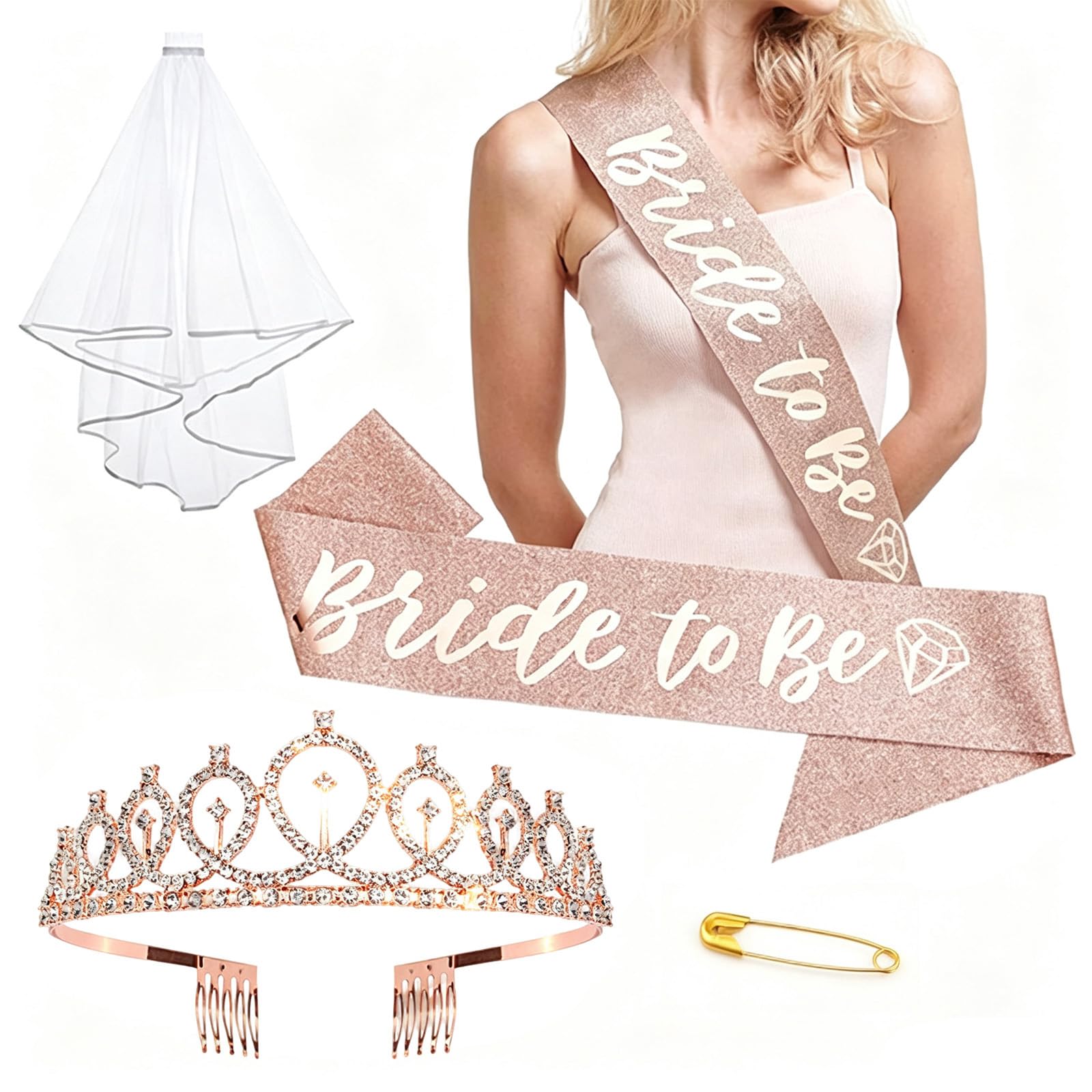 teokyat Hen Do Accessories Set Bride to Be Sash, Tiara & Veil, Bridal Shower Decorations for Bachelorette Party Team Bride Sashes Headband Hen Party Accessories