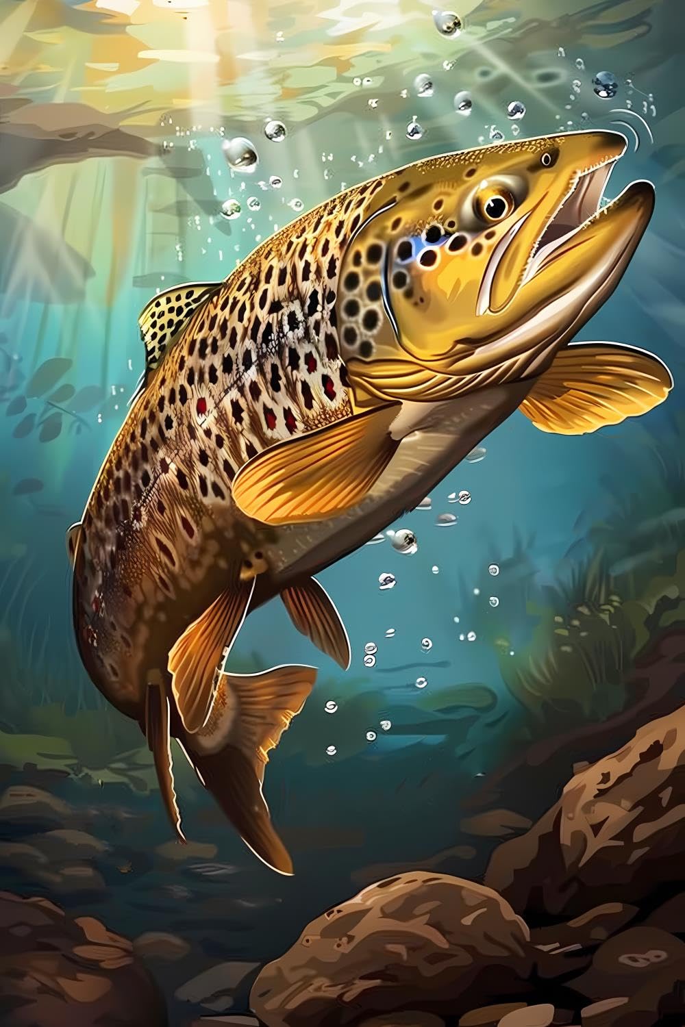 GUAIEUW Diamond Painting Kits for Adults The Brown Trout Fish Fish 5D DIY Diamond Art Kits Full Drill Diamond for Gift Wall Decor and Relaxation Gem