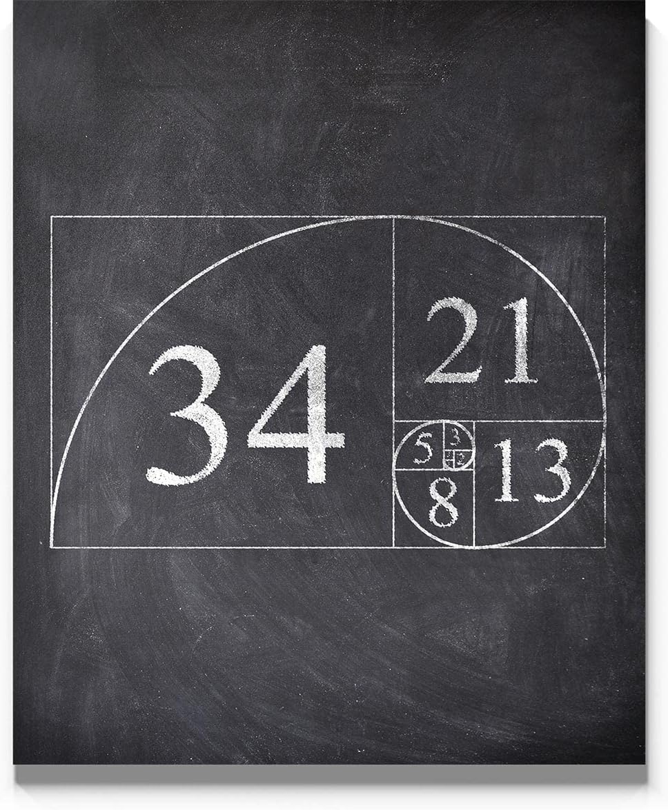 Casi Art Fibonacci Spiral Mathematics Symbol 11"x14" Chalkboard Style Unframed Wall Print Poster. Fun Dorm Room, Classroom Decor, Gift for Math Teacher, Nerd, Geek, Mathematician