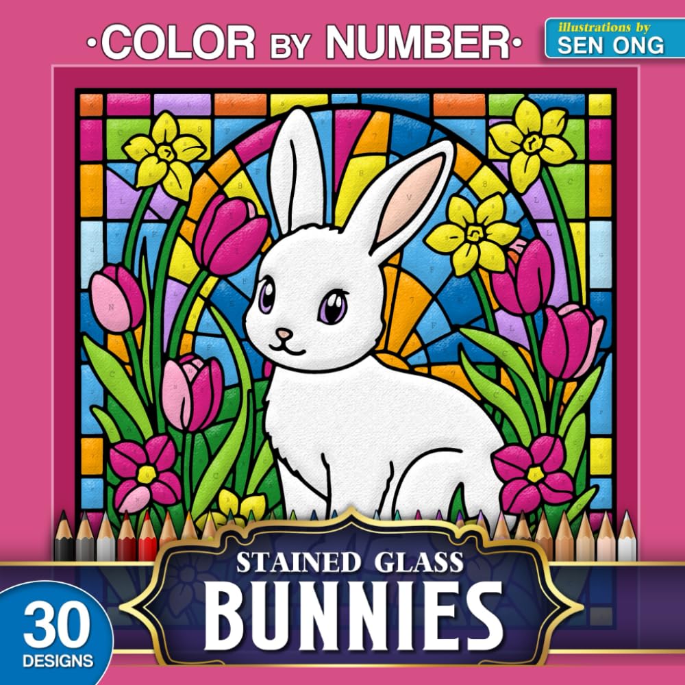 Adorable Bunnies Stained Glass Color by Number: 30 Playful and Cuddly Rabbit Breeds to Color