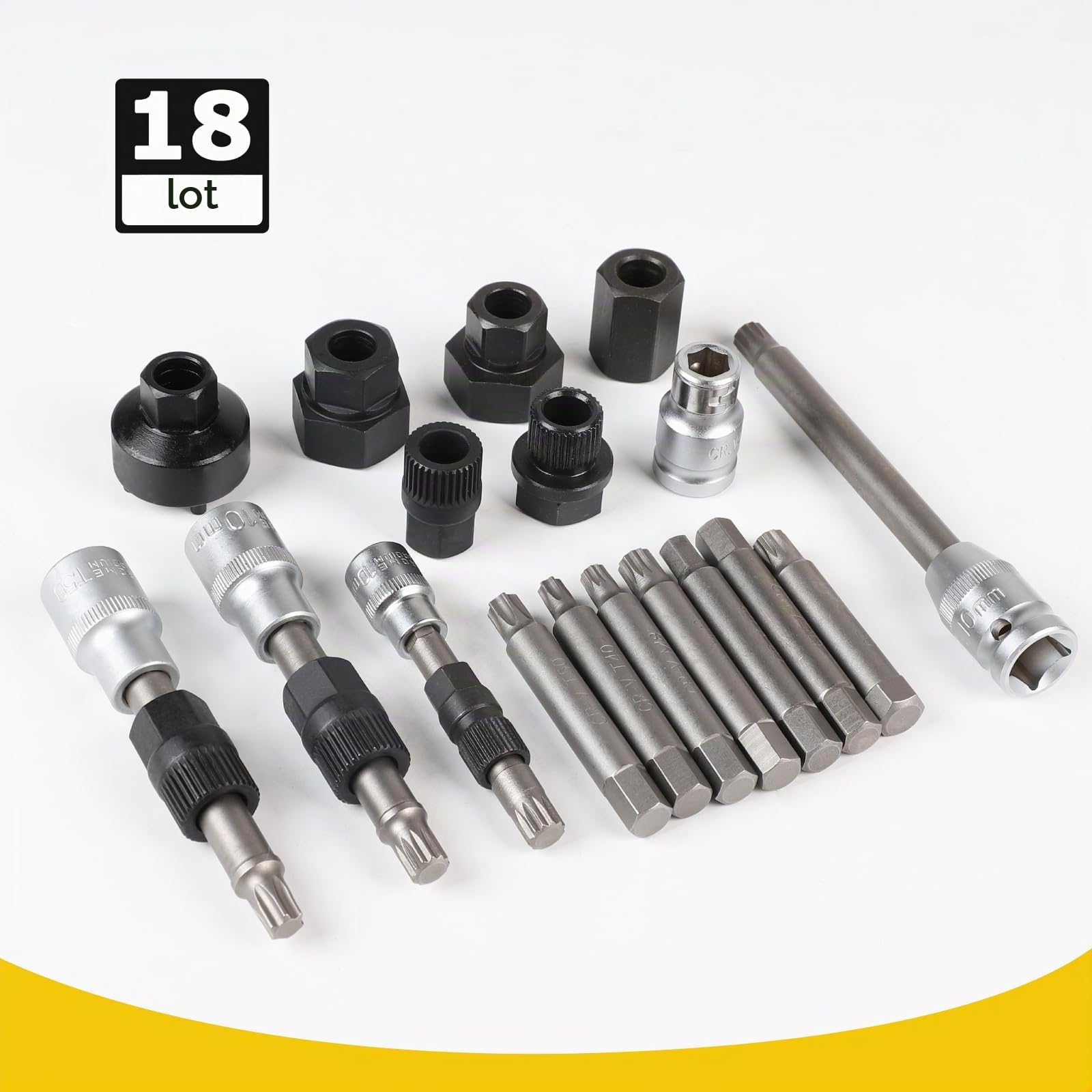 Kit d’Outils de démarreur 18 pièces, Jeu de Douilles et extracteur de Roue Libre pour Le Retrait de la poulie du démarreur Automobile, Compatible avec Ford, Audi, BMW, Mercedes, Volkswagen