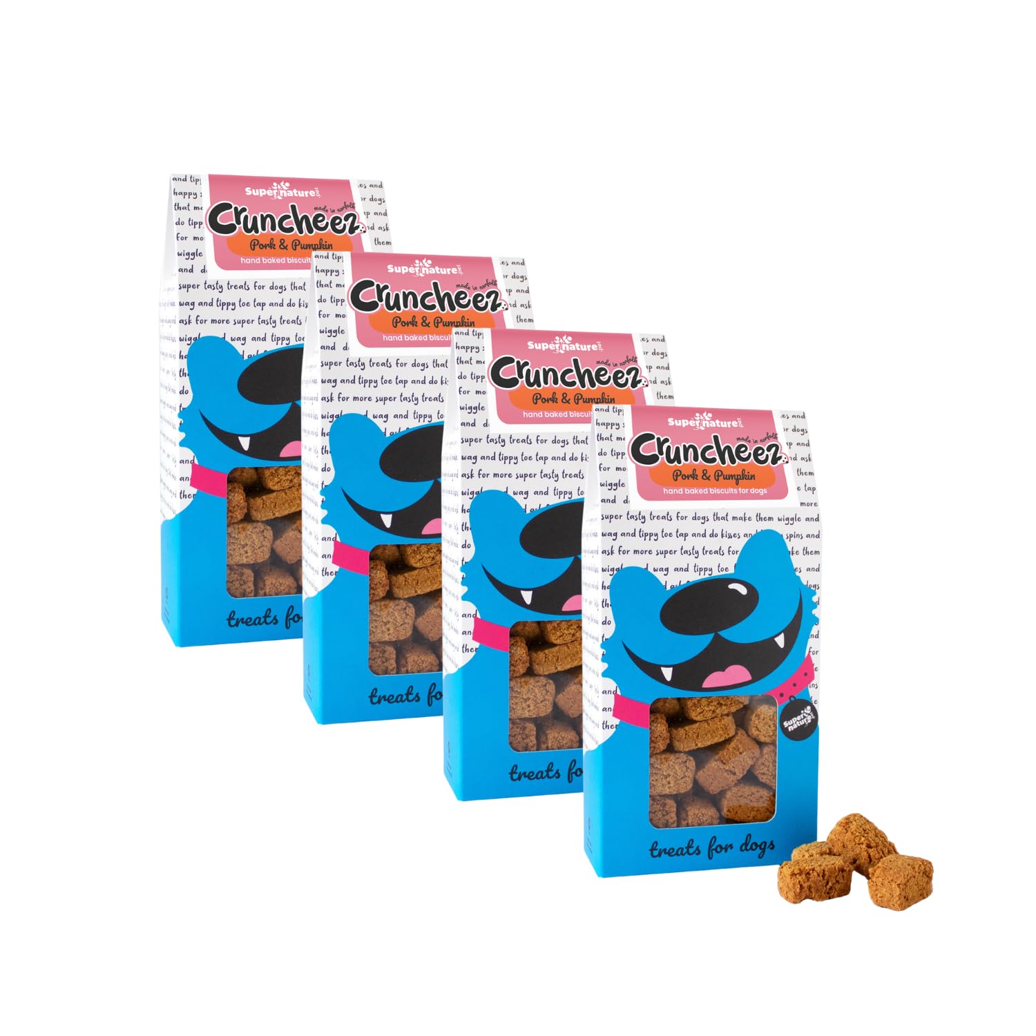 Supernature Cruncheez - Pork & Pumpkin Hand Baked Biscuits for Dogs 4 x 250g | 100% Natural Treats, Premium Quality Pork, Healthy Reward, Manufactured in the UK
