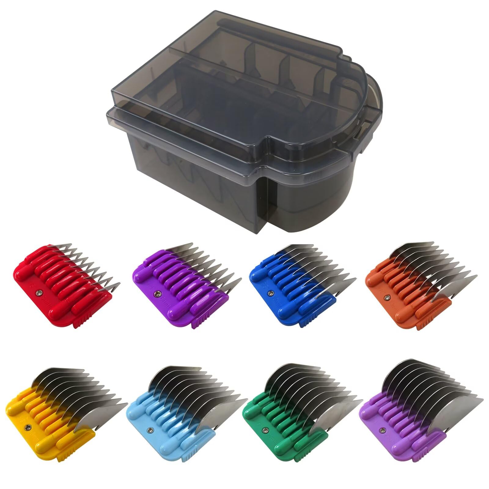 USonline911 Stainless Steel 8 Colors Guide Comb Set from 1/8 Inch to 1 Inch(3-25mm),Compatible for Andis, for Oster A5 &for Wahl KM10 Series Clipper Detachable Blade(Only fit15# 10# 30# Blade)