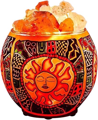 Himalayan CrystalLitez - Lámpara de sal de Himalaya con cordón regulador, cristales de sal pura en un cuenco artesanal brillante y hecho a mano,