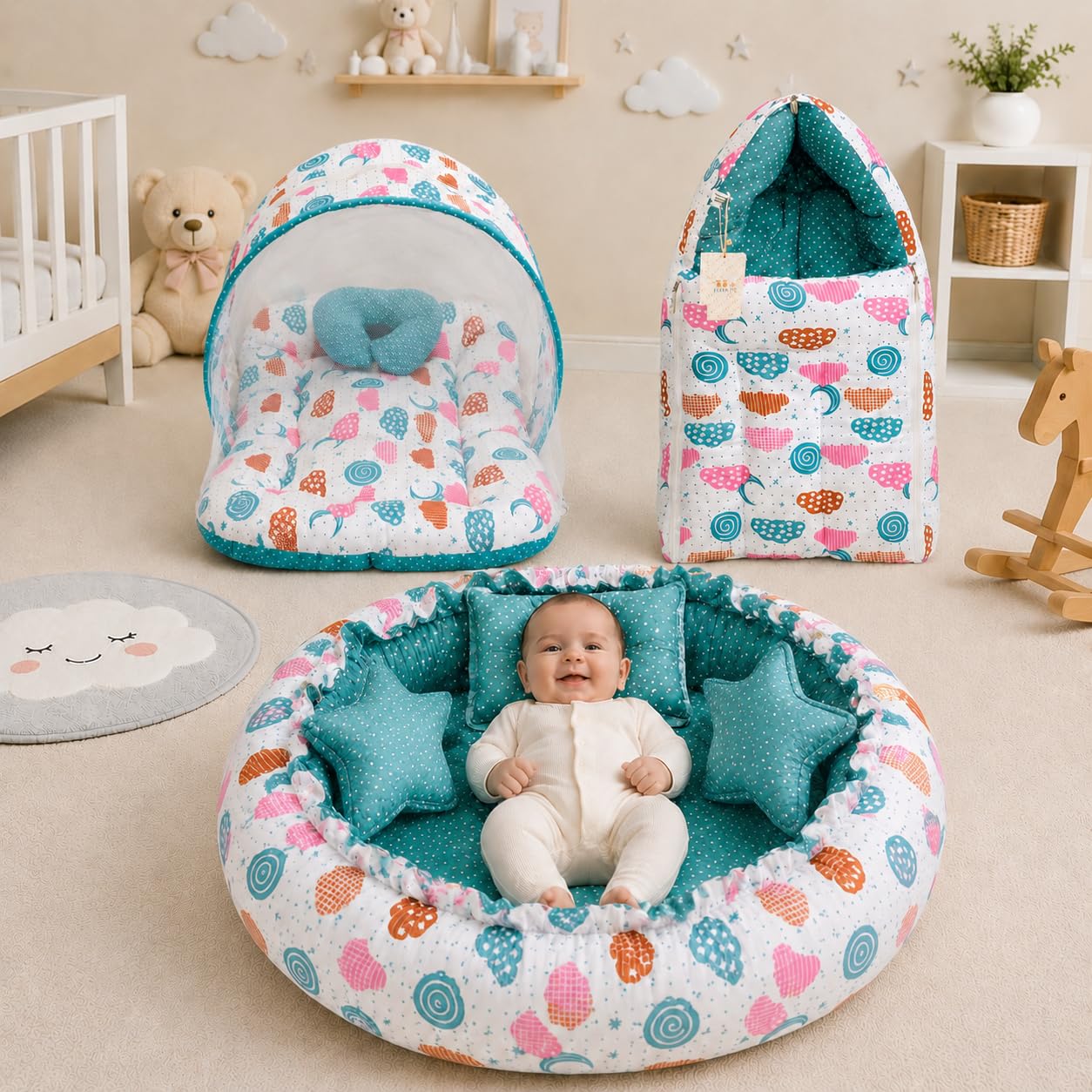 Infantbond Baby Sleeping Essential Reversible Nest | Mattress with Net | Carry Bag(0-6 Months) (Nest Set Pista Sprial)-image-33