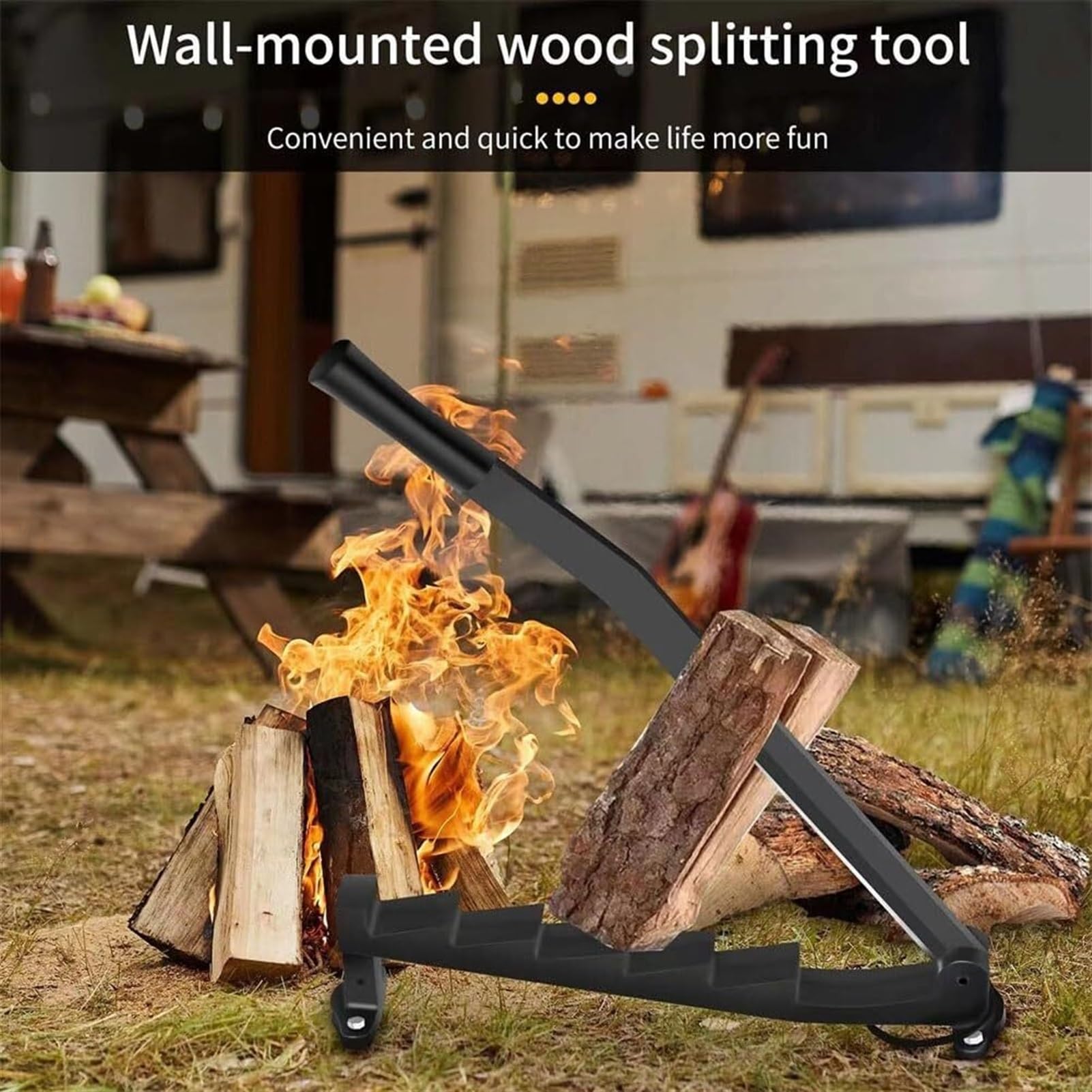 Separador de leña montado en la Pared, Cortador de leña, Bolsa de Lona para Madera con Tornillos, Adecuado para Chimenea, Horno de Pizza, Sauna