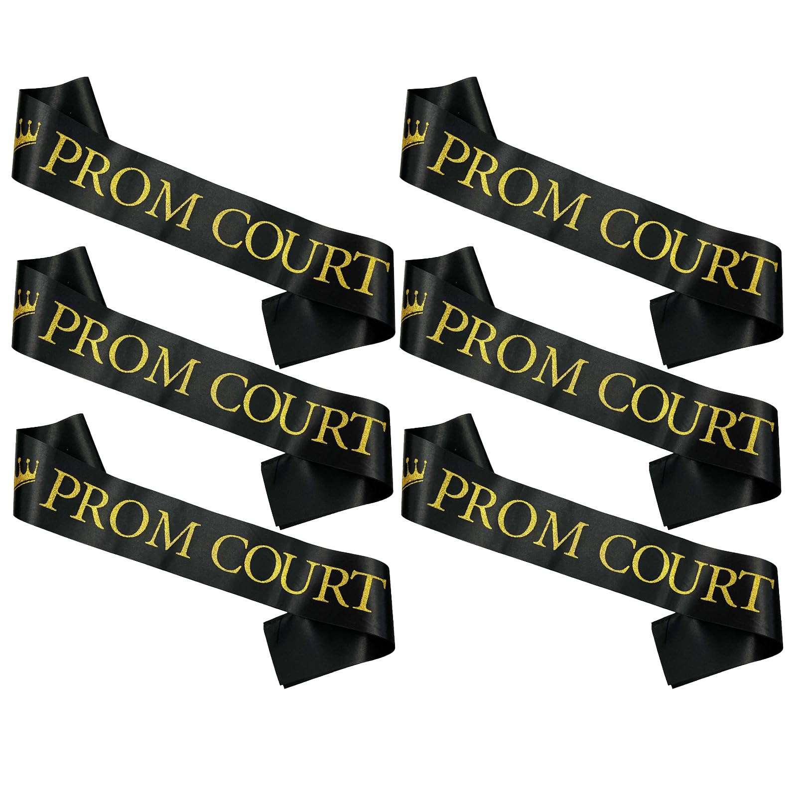 Prom Court Sashes Set of 6, Black and Gold Glitter Prom Court Sashes, 6 Pieces, Prom School Party Accessories, Prom Court Set for Prom King, Prom