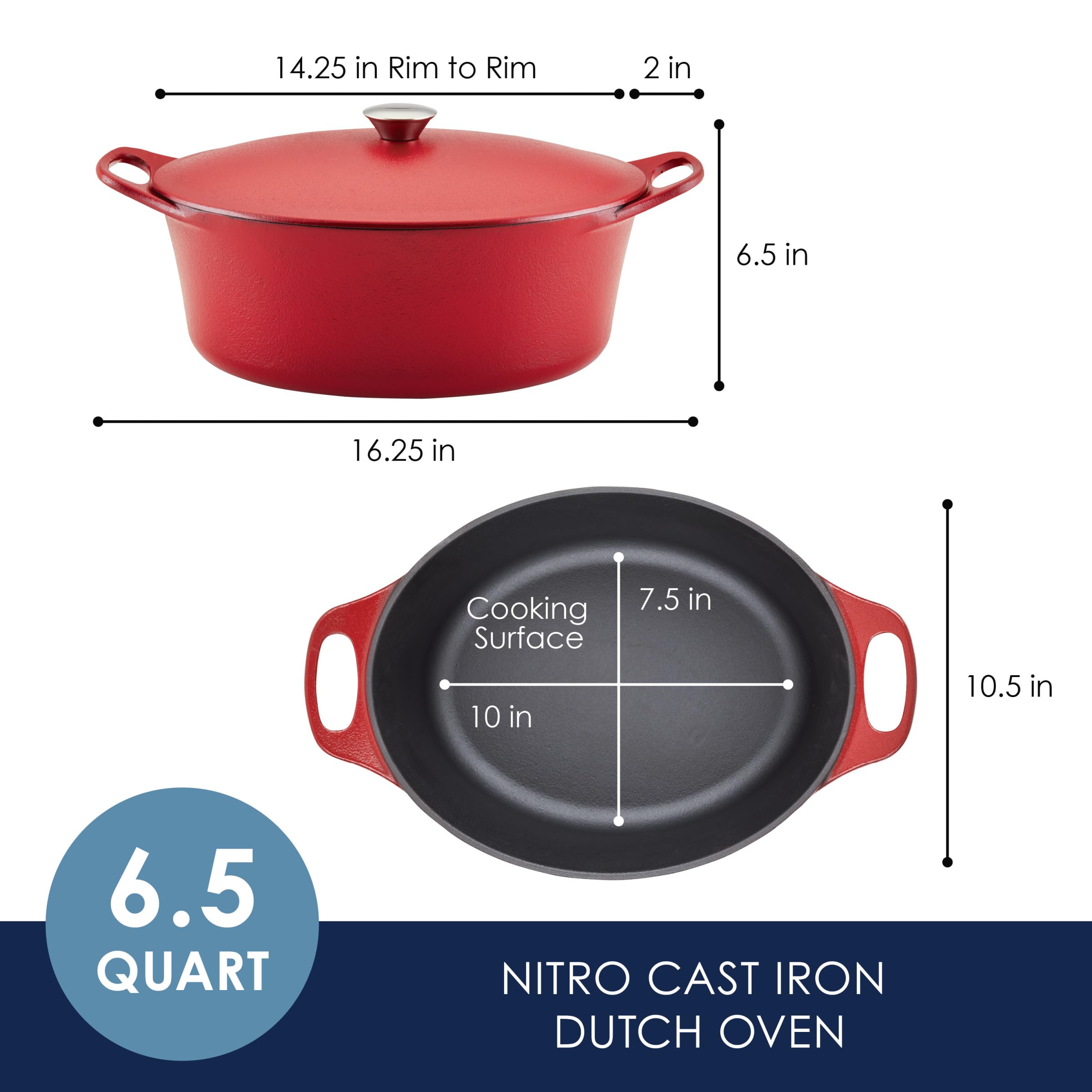 Rachael Ray NITRO Cast Iron Dutch Oven, 6.5 Quart, Red