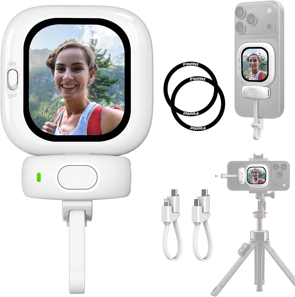 Vlogmate Mini Phone Vlog Selfie Monitor de tela, suporte de telefone para câmera traseira Selfies/Vlogging/Live/TikTok, tela de selfie compatível com iPhone Back Camera Monitor Screen