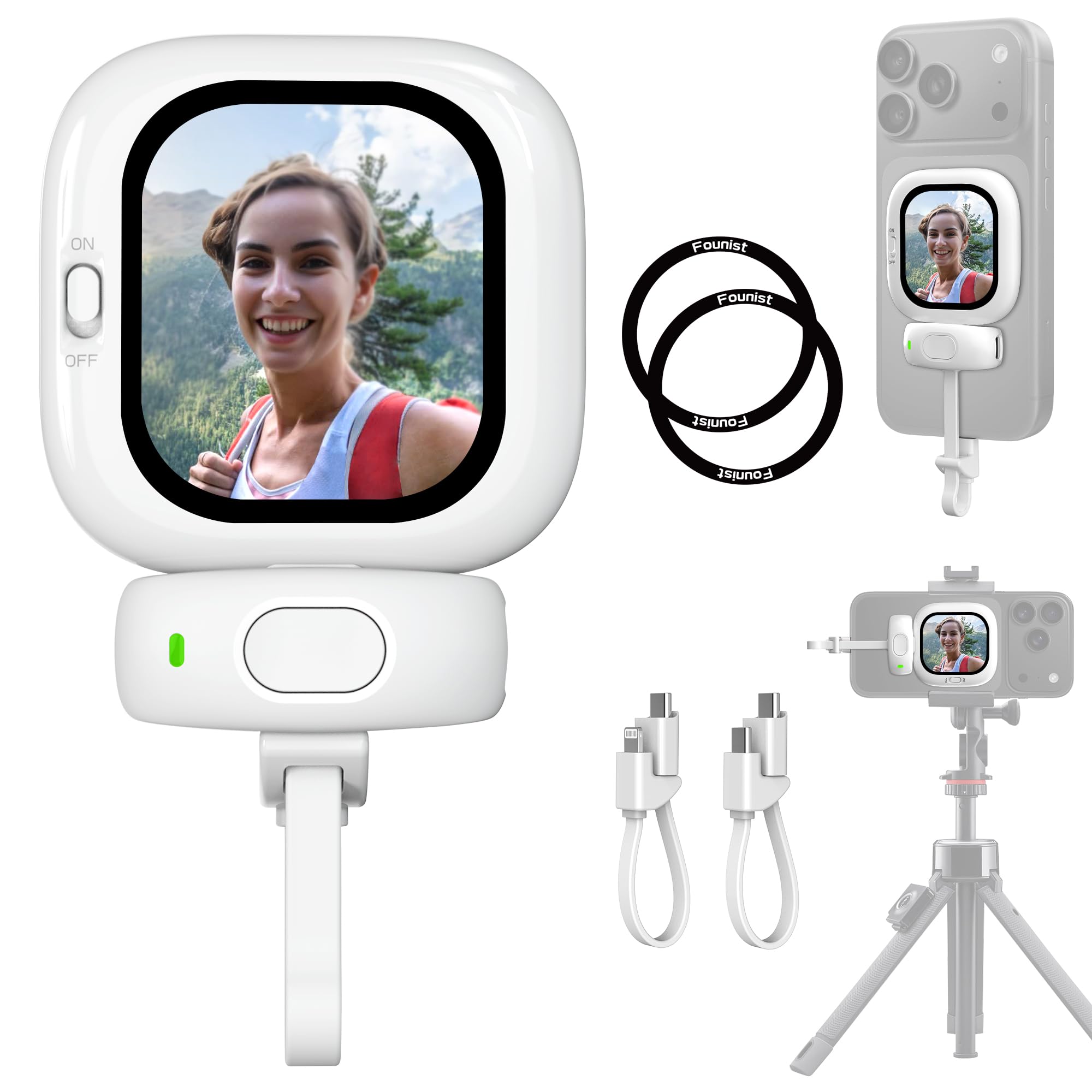 Founist Vlogmate Mini Phone Vlog Selfie Monitor Screen, Phone Holder Clip Mount for Rear Camera Selfies/Vlogging/Live/TikTok,Selfie Screen Compatible with iPhone Back Camera Monitor Screen