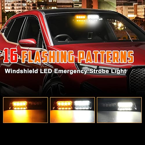 Miniatura 2 de Luz estroboscópica de emergencia LED para salpicadero, ámbar y blanco, 16 modos intermitentes LED para interior del parabrisas, calentamiento de