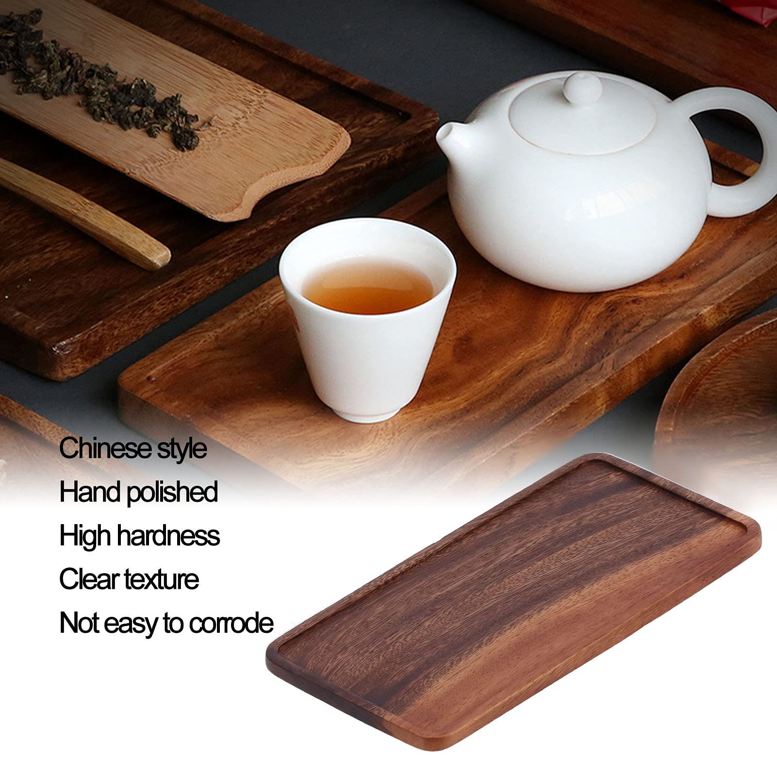 Wooden Tray, Walnut Chinese Hand Polished Clear Texture Tea Set Tray Wood Texture Snacks Storage Household Kung Fu Tea Set