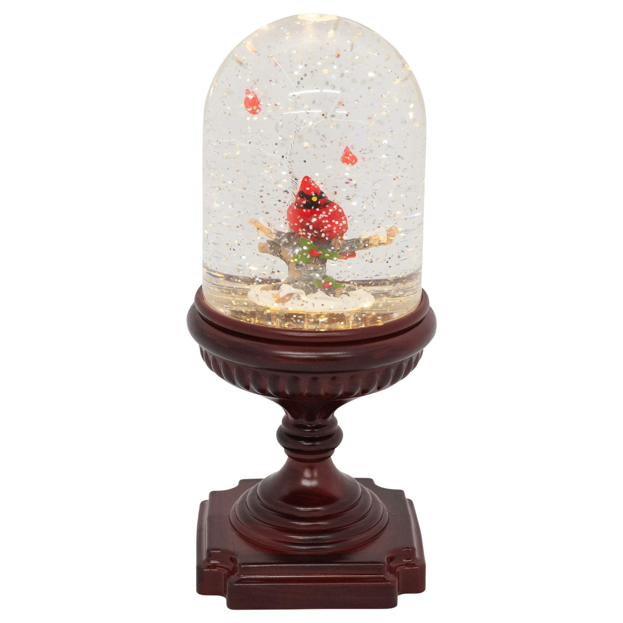 Napco Imports Red Cardinal on Pedestal 4 x 10.5 Inch Glass Christmas Glitter Water Globe Figurine