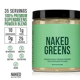 NAKED Super Greens Powder Organic Greens Supplement - Only 10 Premium Ingredients - Vegan, Non-GMO, Prebiotic and Probiotic - 35 Servings