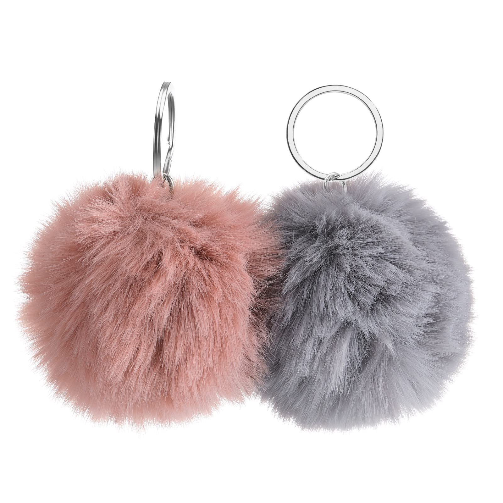 ueslwser2Pcs Pom Pom Keyring Womens Faux Fur Fluffy Pompom Keychain Cute Soft Keyring Charm Hanging with Car Key Backpack Handbag