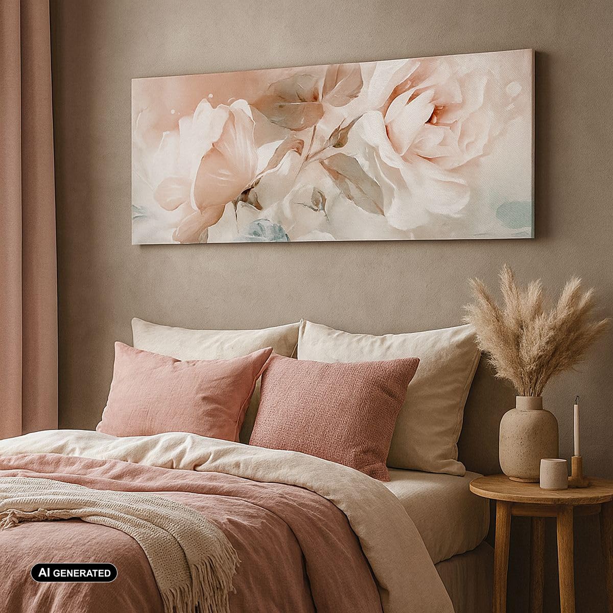 Cuadro sobre Lienzo 140x50cm Moderno Panorámico Botánica Flores - 5505 | Romántico Rosas Cuadro Decorativo Grande Arte mural Decoración del Hogar Salón Dormitorio Cocina Oficina Cuadros de Pared