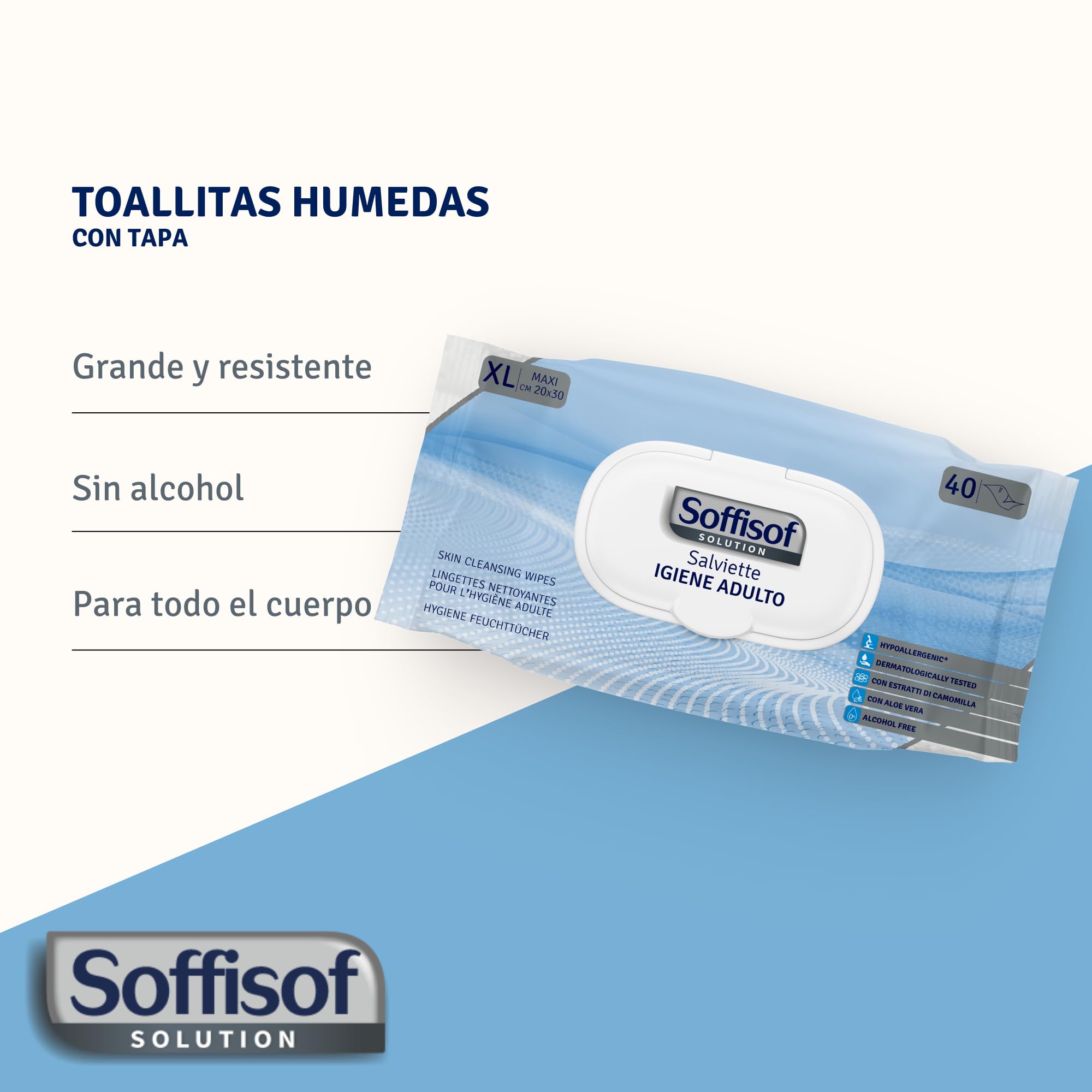 Soffisof Toallitas Humedas XL - 480x Toallitas Húmedas para la Higiene Limpieza Corporal de Adultos - Adultos, Ancianos, Discapacitados, Enfermos - 480 Toallitas Ancianos, 12 Paquetes