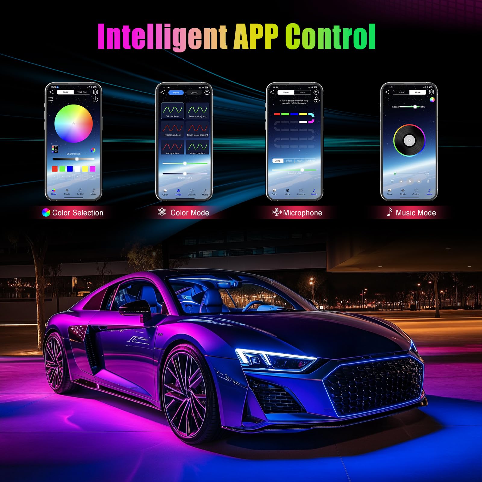 Kit éclairage LED Voiture YiLaie - 16 Millions De Couleurs - Contrôle APP Et Musique - USB