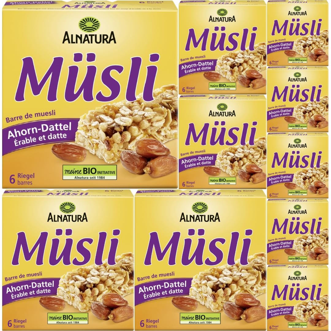 Alnatura Müsli Riegel Ahorn Dattel Müsliriegeln (6er Pack) 150 Gramm x 10 PACKS mit Pufai kostenlosem Überraschungsgeschenk