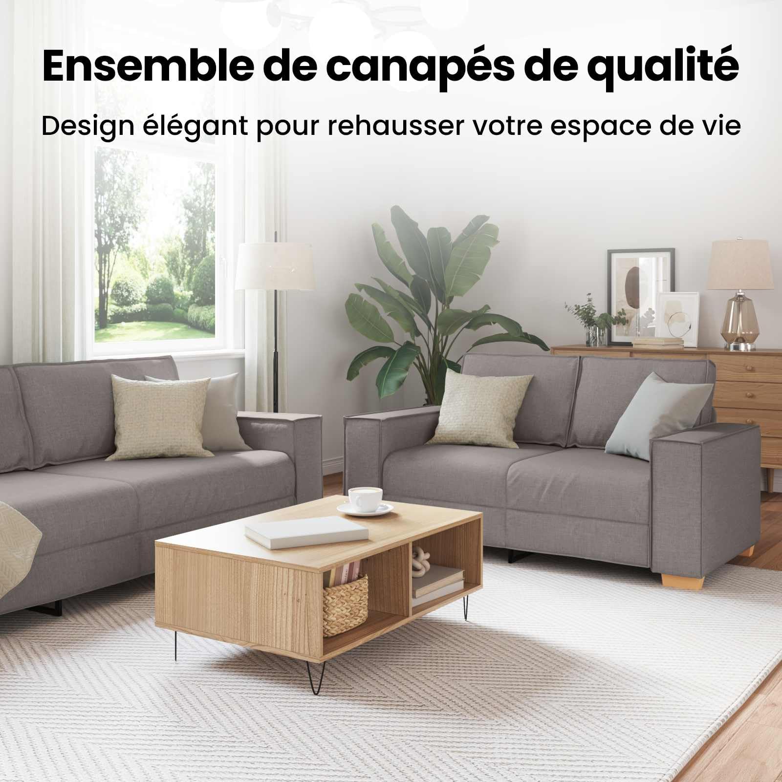 vidaXL Canapé 3 pcs Taupe 220 x 80 x 84 cm Tissu en Lin mélangé, Canapé en Lin élégant, Ensemble Chic, canapé Moderne, 3 Places, 2 Places, Salon Contemporain