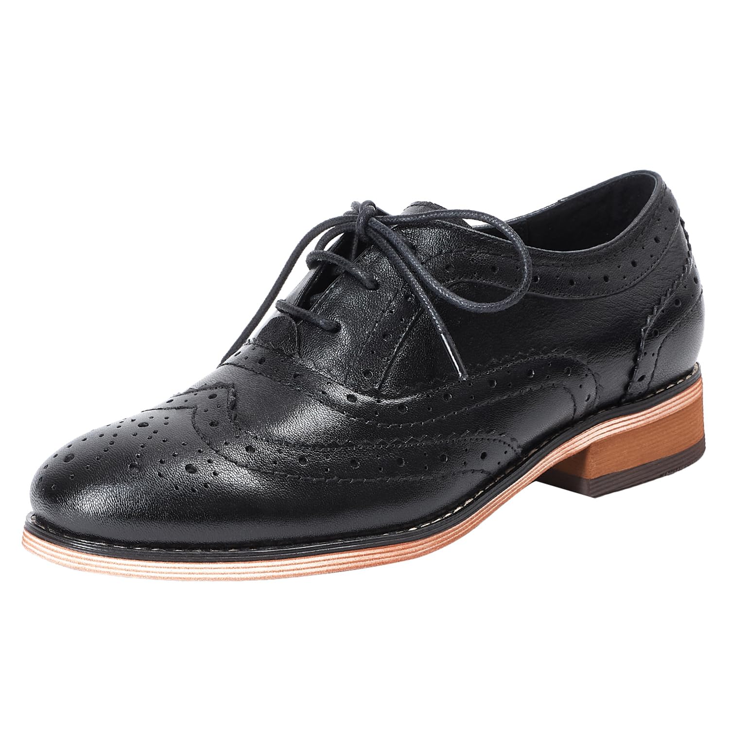 Mona flying Womens Handcrafted Comfy Wingtip Oxfords Brogue Ladies Lace up Leather Shoes