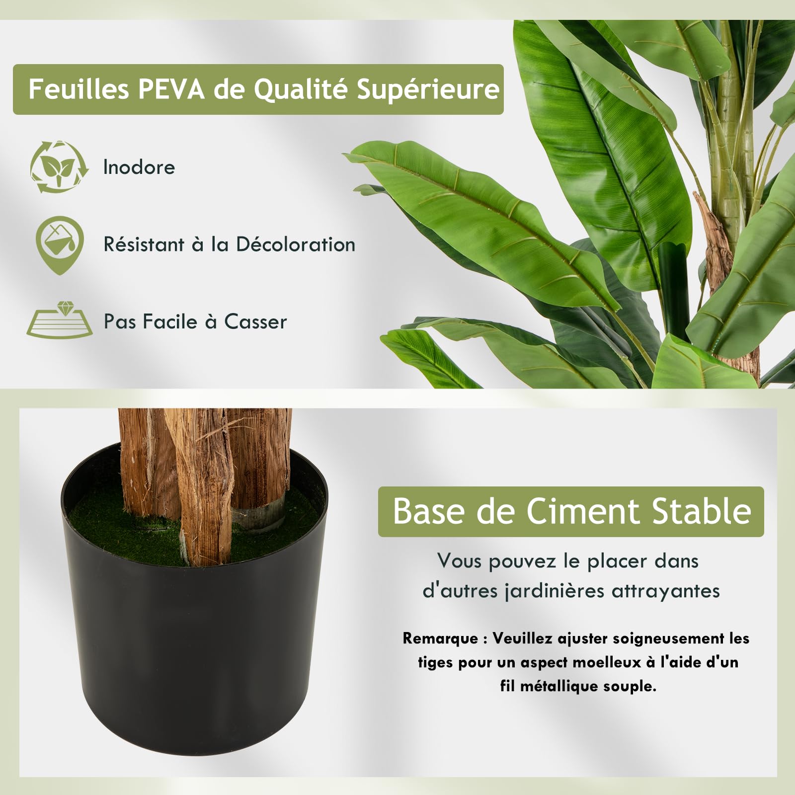 GIANTEX Plante Artificielle Intérieur, Fausse Plante Bananier 195 CM en Pot avec Ciment, 3 Tiges Réalistes & 27 Grandes Feuilles, Arbre Artificiel Intérieur Extérieur Maison Jardin Bureau