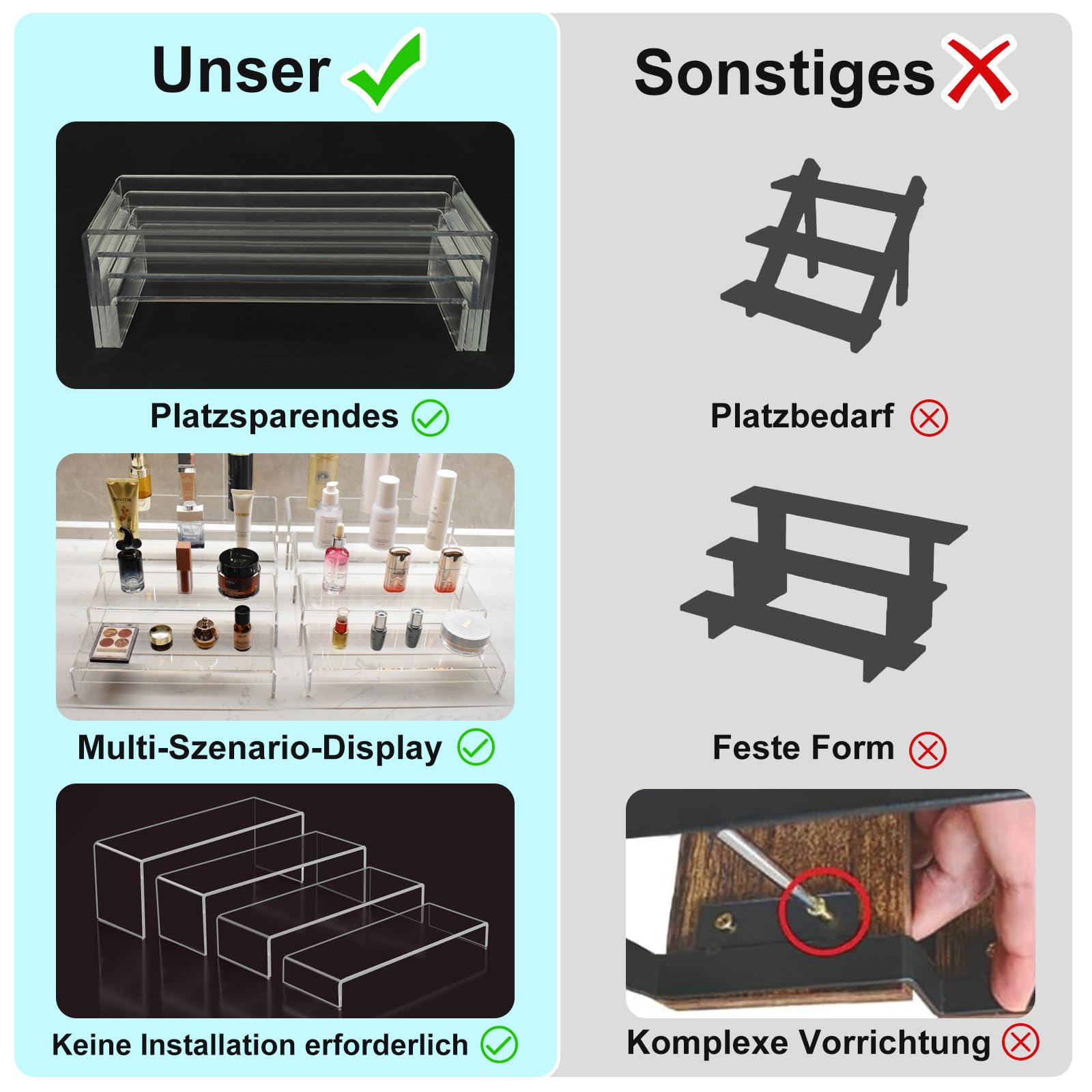 Acryl-Präsentationsständer, 8 Stück, 30 cm lang, verdickte Acryl-Erhöhungen (5 mm) für Parfümpräsentation, Buffet-Tische, Cupcake-Ständer, Pop-Figuren, Becher und Lebensmittel