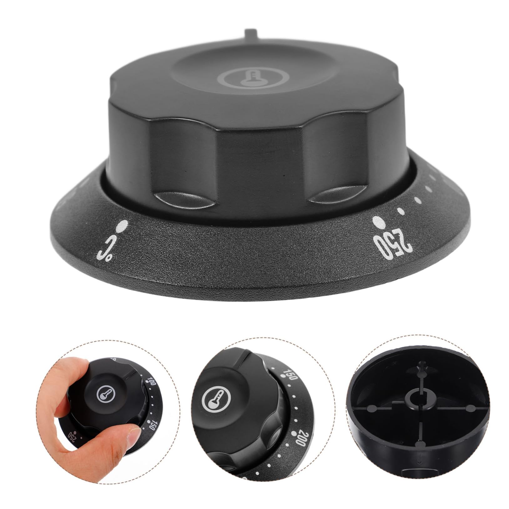 Perilla Termostato Horno Negra Plástico, Dial 50-250℃ Freidoras | Repuesto para Hornos Eléctricos, Escala 50-250℃, Cocción Precisa y Seguridad Control de Temperatura