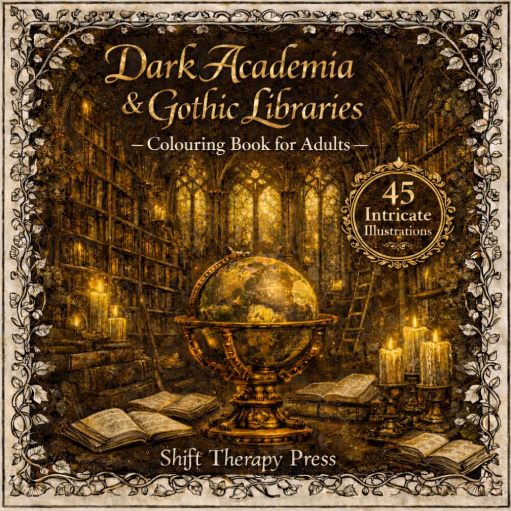 Dark Academia & Gothic Libraries: An Adult Colouring Book of 45 Gothic Illustrations