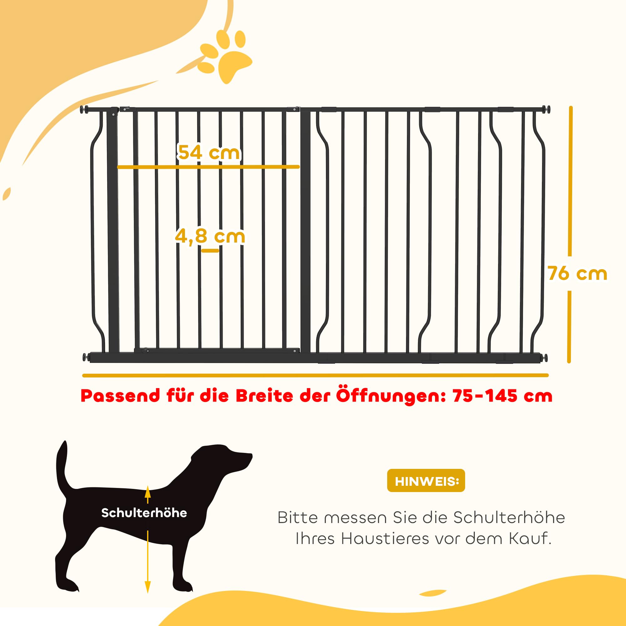 PawHut Bramka drzwiowa z przedłużką 10/20 cm na 75-145 cm Biała
