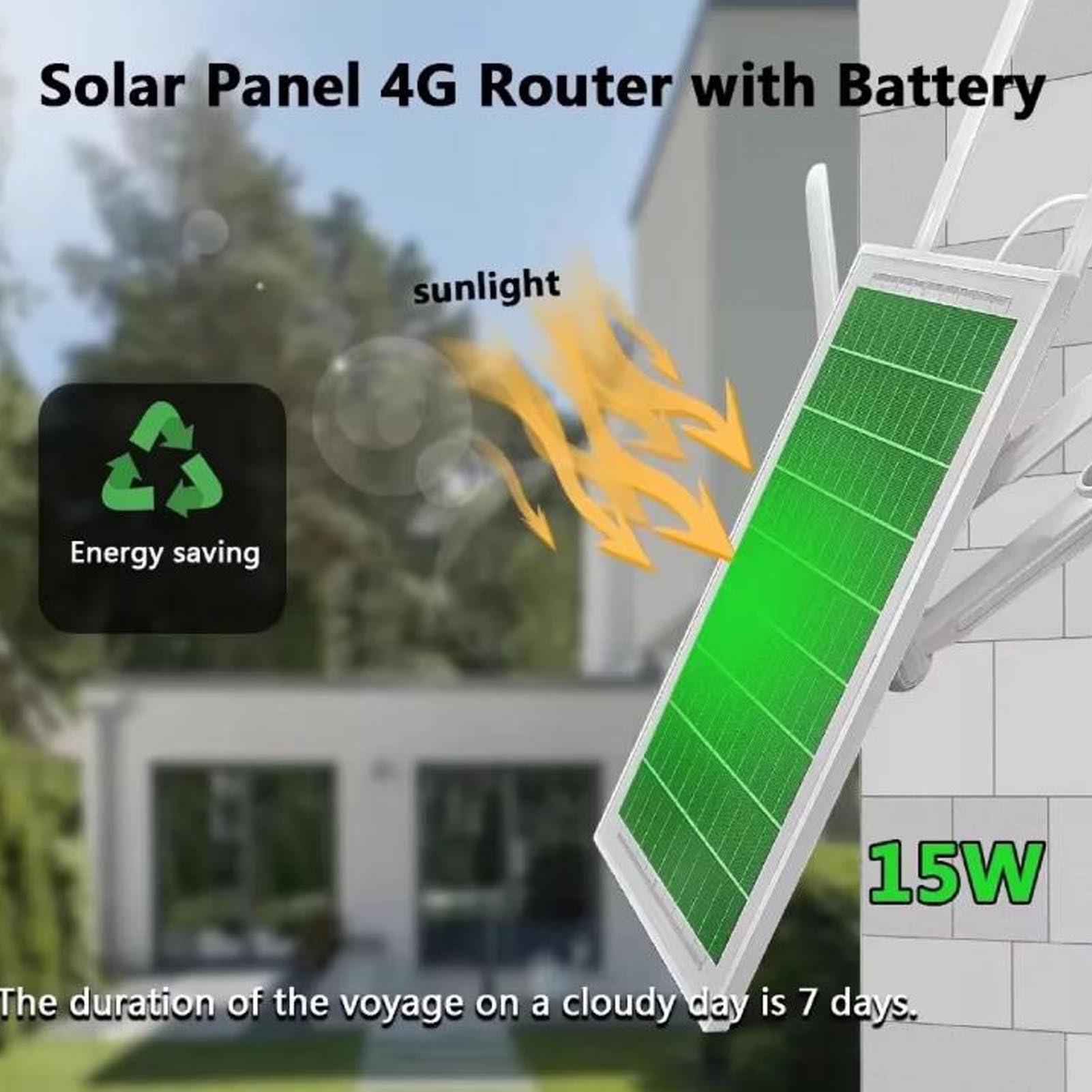 Fdit Router Modem 4G LTE con energia solare da 15 W, Estensore WiFi con energia solare all'aperto IP66 Router wireless impermeabile (versione europea (B1/3/7/8/20/28a/40)