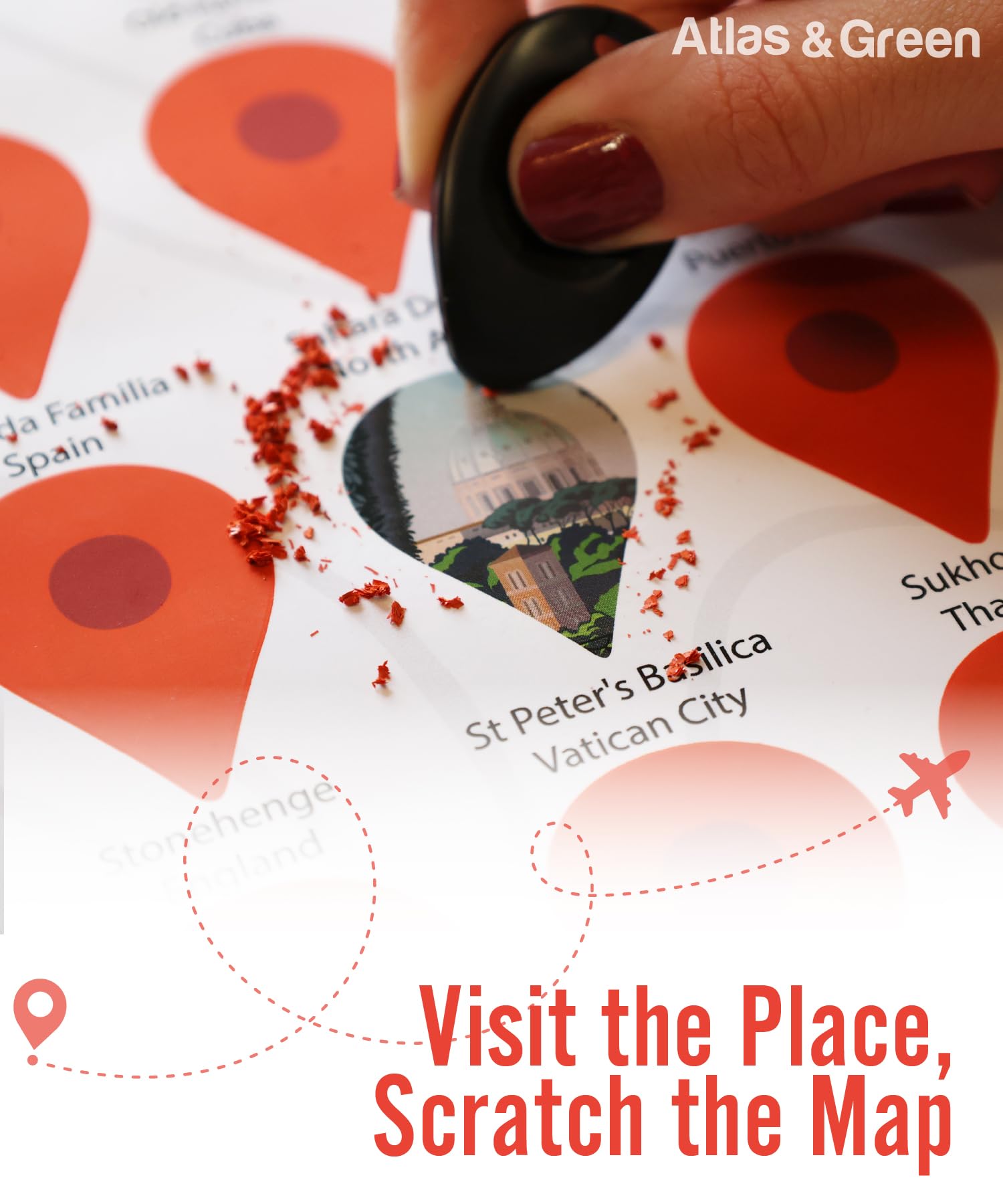 Atlas & Green Top 100 destinations Scratch Off Poster, Top 100 Scratch Off travel destination Poster, Up to Date with 2025 Hotspots, Gift Tube with Stickers - Image 3
