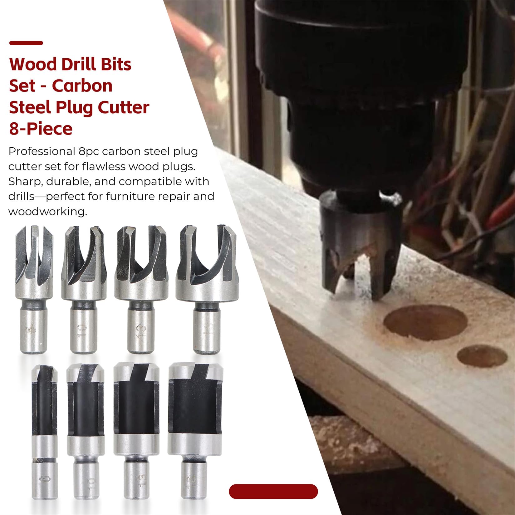 Wood Plug Cutter Set - 8 Pieces for DIY Projects -2