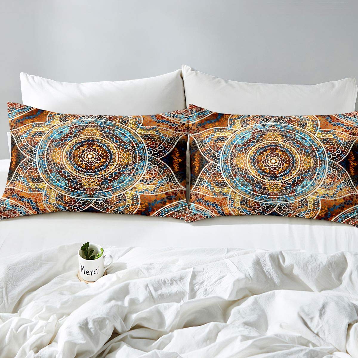 Homemissing Set di biancheria da letto con copripiumino hippie mandala, stile boho mandala paisley, floreale esotico, per ragazzi, ragazze, adolescenti, con fiori, biancheria da letto e lino, super